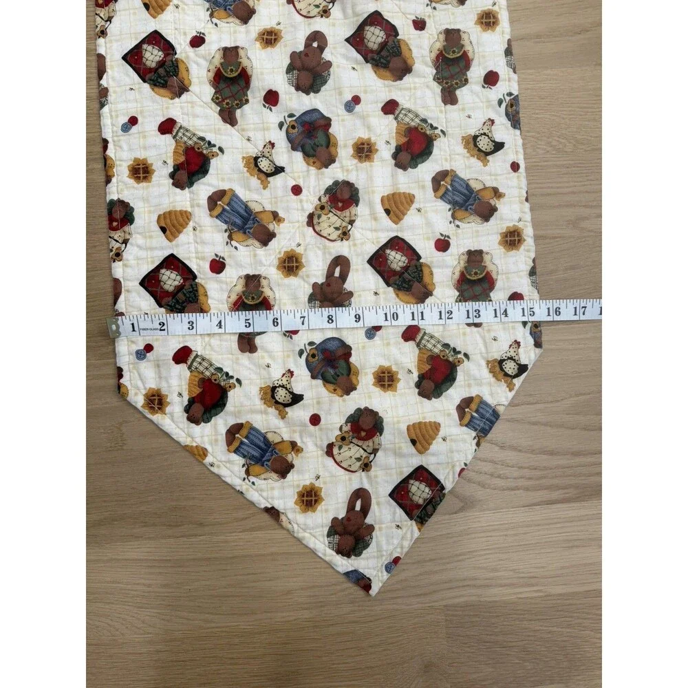 Handmade Quilted Table Runner Teddy Bear Reversible Fall Country Farmhouse Decor